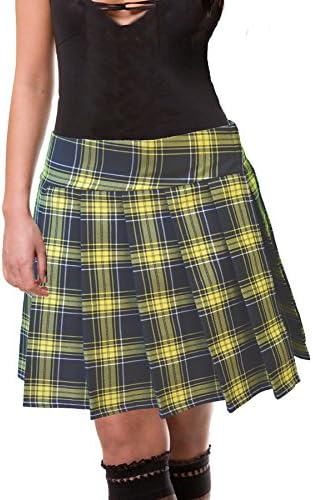 Plus Size Black and Lemon Yellow Schoolgirl Tartan Plaid Pleated Skirt Semaphore Plus Long 1X