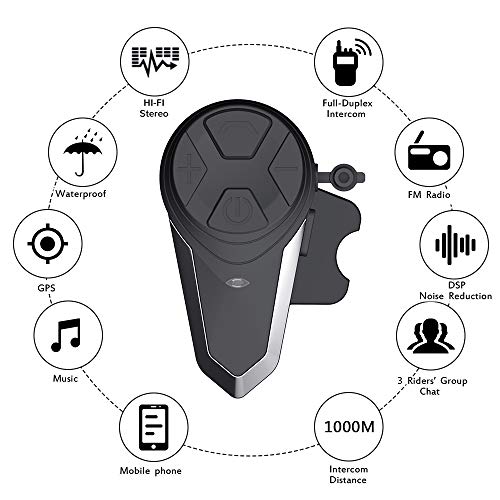 Motorcycle Bluetooth Headset with FM Radio, 1000m Helmet Bluetooth Communication Systems With Noise Cancellation Ski Helmet Headphones Bluetooth Intercom Walkie-Talkie for Snowmobile,Up to 3 Riders - Thumbnail 4