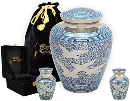 Star Legacy's Wing of Freedom - Brass Metal Cremation Adult Urn and Keepsake Set of 2 for Human Ashes