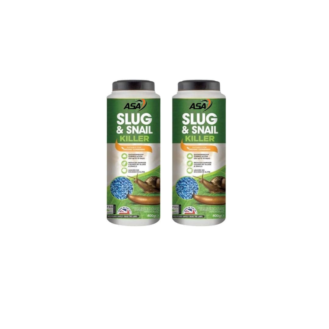ASA Slug & Snail Killer Max 400G Powerful Slug Killer Pellets for Protecting Ornamental Plants and Garden Vegetables Snail Repellant Best for Organic Gardening (Pack of 2)