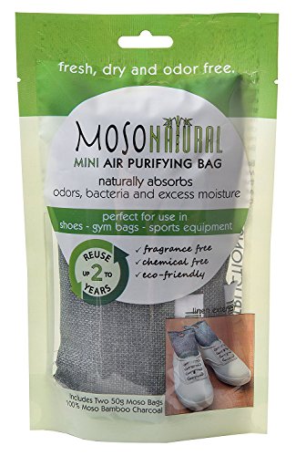 Mini Moso Natural Air Purifying Bags, Shoe Deodorizer and Odor Eliminator, 6 Pack (Three Packs of Two Bags)