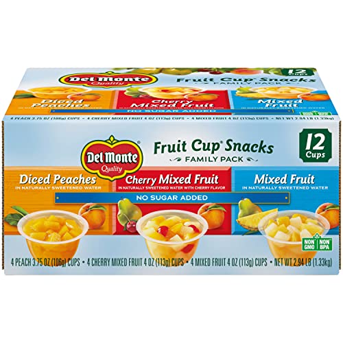 Del Monte FRUIT CUP Snacks, Family Pack, No Sugar Added, 12Pack, 4 oz