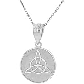 Sideways Crosses Celtic Pendants Dainty 925 Sterling Silver Irish Infinity Circle Celtic Trinity Knot Disc Necklace, 22"