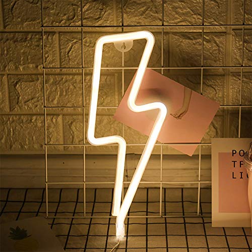LED Lightning Sign Shaped Decor Light Warm White Neon Wall Light Wall Decor Lightning Neon Lights Battery/USB Powered Night light for Christmas Kids Room Living Room Wedding Party Decor