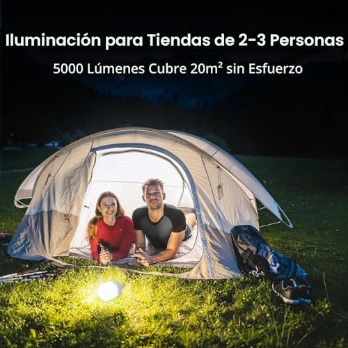 LETOUR Rechargeable Camping Lamp, 5000 Lumens, Portable LED Light Bulb with 5 Lighting Modes, IP45 Waterproof, 8800 mAh Hiking Camping Emergency Outdoor