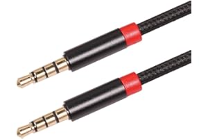 3.5mm TRRS Male to Male Audio Cable with Microphone Support – 10FT Nylon- Shielded Aux Cable for Smartphones, Headsets, and P