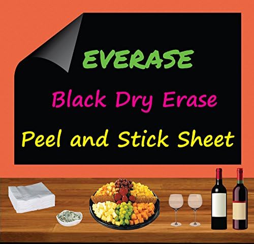Everase Re-Stic Black Dry Erase Self-Adhesive Peel & Stick Sheet, (12 x 18 in.) Free Chalk/Fluorescent Marker & Cloth | Premium Quality Removable Decal/Sticker | Walls, Doors, Desks, Refrigerators