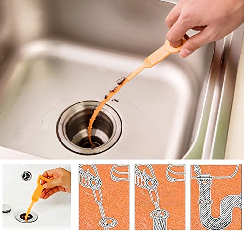 CandyHome 20 Inches Drain Snake Hair Drain Clog Remover Quick and Painless Slow Drain Relief for Drain Cleaning (8 Pack Orange)