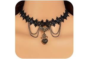 Qceasiy Gothic Black Necklace for Women, Adjustable Victorian Velvet Lace Collar, Steampunk Cosplay Jewelry Gift for Halloween Party(Black Heart Pendant)