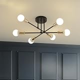 Hudi Fyier Modern Chandelier 6 Light Sputnik Ceiling Fixture Black Gold view 6