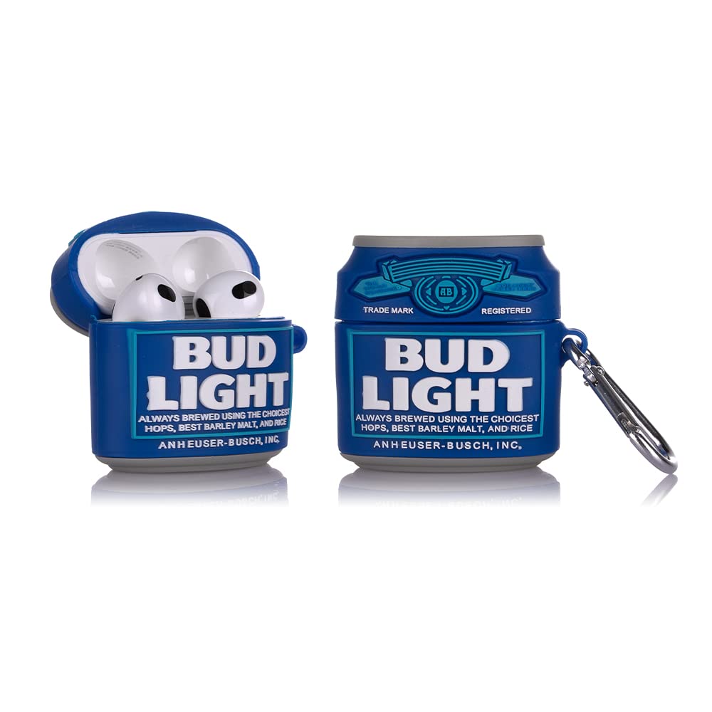 Derhom Airpods 3 Silicone Case Funny Cute Fashion Skin Soft Cartoon Cover Compatible for Apple Airpods 3 with Keychain [Drink Series] (Bud Light)