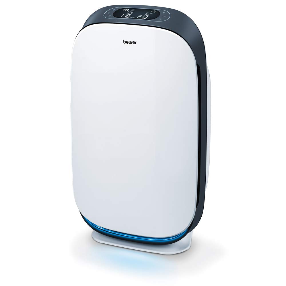 Beurer LR500 App-Controlled Air Purifier, 3-stage Filtering System & UV Light Function, with 4 Fan Speeds & Quiet Night Mode, Suitable for Rooms 34 m² - 106 m², Temperature and Humidity Display