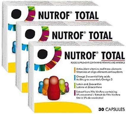 Nutrof Total Capsules - Once Daily Food Supplement with Lutein, Zeaxanthin, Omega 3, and Antioxidants, 30 count (Pack of 3)