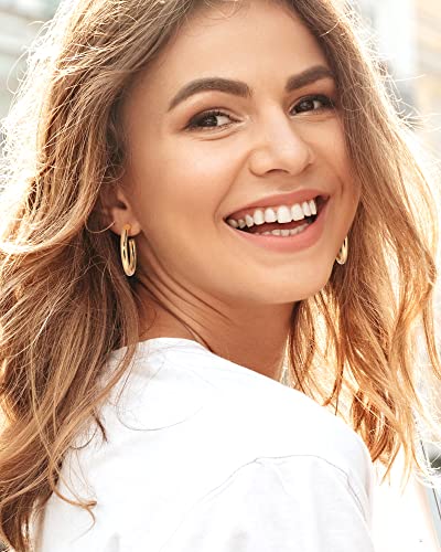 Adoyi Gold Hoop Earrings Set for Women Gold Hoops Twisted Huggie Hoops Earrings 14K Plated for Girls Gift Lightweight 9 Pairs