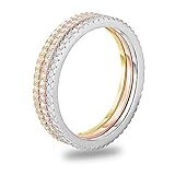 SPOIL CUPID 925 Sterling Silver CZ Diamond 3pcs Stackable Eternity Ring Size 5 - Tri-Tone 14K Rose/Yellow Gold/Rhodium Plated