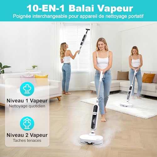 KOK 10-in-1 Steam Cleaner, Steam Mop with Rotary Function, High Temperature Steam, 500ml Capacity, 15 Accessories, 10s Heating Time, for Bedrooms, Kitchens and Living Rooms