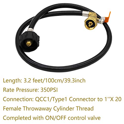 EAROND Propane Refill Hose, 36'' Propane Extension Hose with On/Off