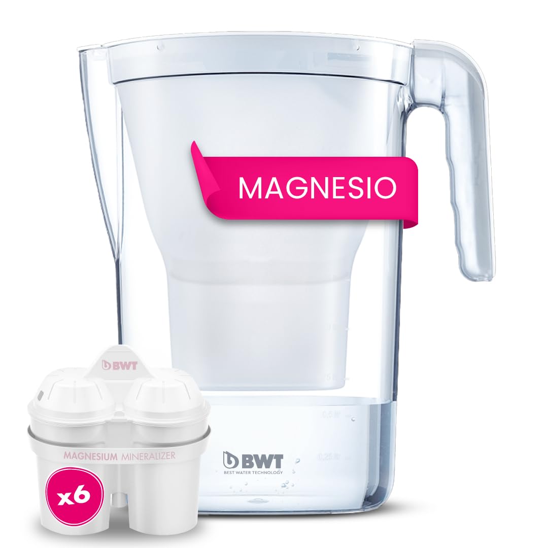 BWT Water Filter Jug 2.6L + 6 Filters with Magnesium, Vida Model Manual Counter for Six Months, Automatic Filling Without Opening Lid, Reduces Chlorine, Limescale and Impurities
