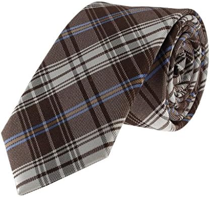Boys Necktie Brown Tan Beige and Blue Plaid Fashion Tie