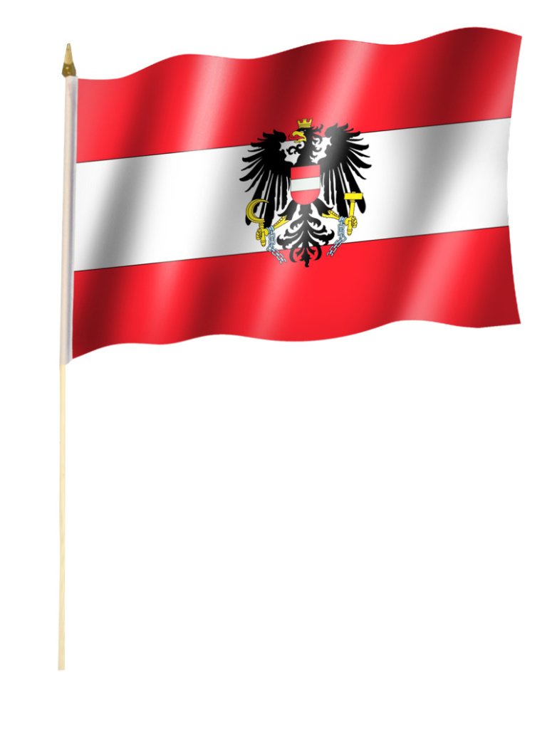 Austria Flag with Emblem on Stick Approx 30 x 45 cm with Approx. 60 cm Stick