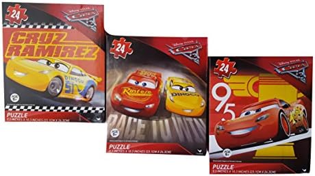 Pixar Cars3- Three (3) Assorted Puzzles: Lightning McQueen And Cruz Ramirez Puzzle Pack Set (24 Piece Each)