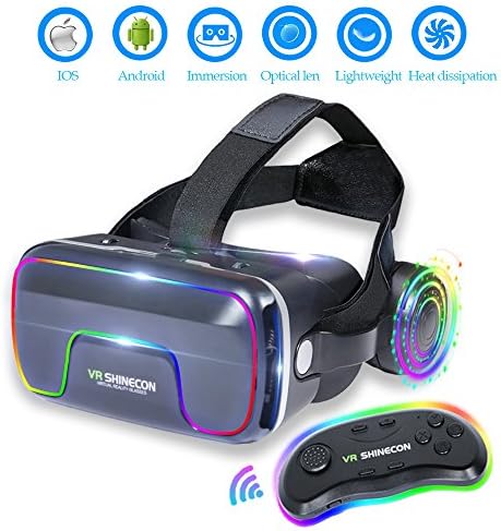 3D VR Glasses VR Virtual Reality with Bluetooth Remote Controller for 3D Games Movies& Lightweight with &Adjustable Pupil and Object Distance for Apple iPhone More Smartphones