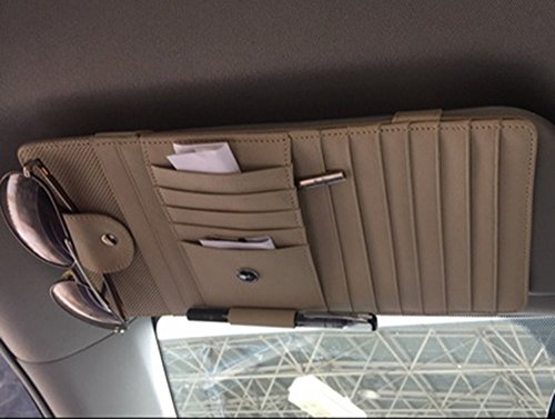 Genuine Leather 10 PocketS Car Sun Visor CD DVD Organizer , Car Sun Visor Storage,CD Holder,CD Visor Organizer For Car with Glasses and Pen Holder (Beige) - Thumbnail 2
