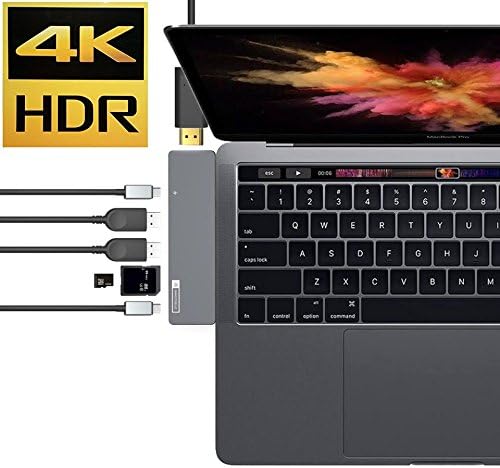 USB C Hub, Aluminum Type-C Pro Hub Adapter for 2016/2017 MacBook Pro 13” and 15” 40Gbs Thunderbolt 3, 4k HDMI, Pass-Through Charging SD/Micro Card Reader and 2 USB 3.0 Ports by BanditoBlue