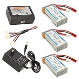 HOBBYTIGER Upgrade MJX X101 Lipo Battery 7.4V 1200mAh 30C (3 PCS) + AC Balance Charger +3in1 Charging Cable Quadcopter Parts