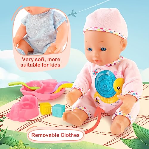 DeAO 17pcs Baby Stroller Toys with 33 cm Dolls Bag 2 Clothes for Dolls | Dolls Trolley with Quiet Wheels, Lightweight and Stable, Role Play for Children with Feeding and Baby Bottles for Dolls