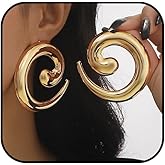 Gold Statement Earrings for Women Large Geometric Spiral Earrings Chunky Oversized Stud Earring Big Fashion Jewelry