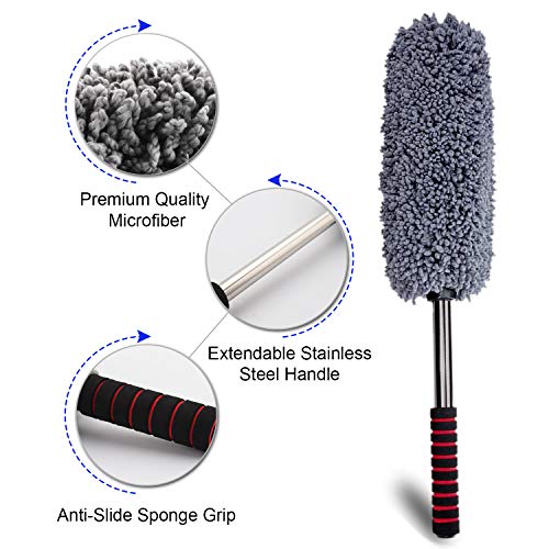 Car Duster, Anumit Car Microfiber Duster Cleaner with Long Extendable Handle, 2 Lint Microfiber Cleaning Cloths, Multipurpose Perfect Duster for Exterior Interior, Motorcycle, Pickup Truck, ATV, UTV - Thumbnail 4