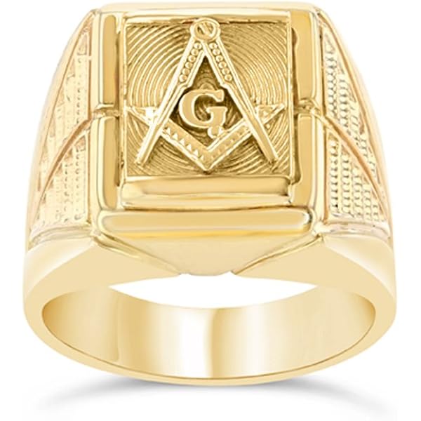 Men's 10k Two-Tone Gold Freemason Square & Compass Nugget Ring - Size 14 - View #5
