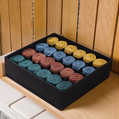 Paquete de 3 organizadores de cajones de ropa interior de calcetines,Organizador de almacenamiento con Divisores de Cajones Plegables de 72 celdas(3x24),Caja de almacenamiento de corbata (Negro)