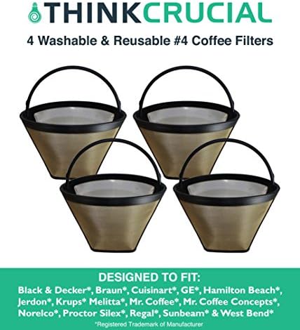 Crucial Coffee Cone Filter Replacement Part For Coffee Filter No. 4 - Compatible With Black & Decker, Braun, Cuisinart, Hamilton Beach, Krups, Mr. Coffee, Norelco, Proctor Silex (4 Pack)