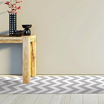 Tapis Vinyle Vagues Géométriques Gris Et Blanc 60 X 200