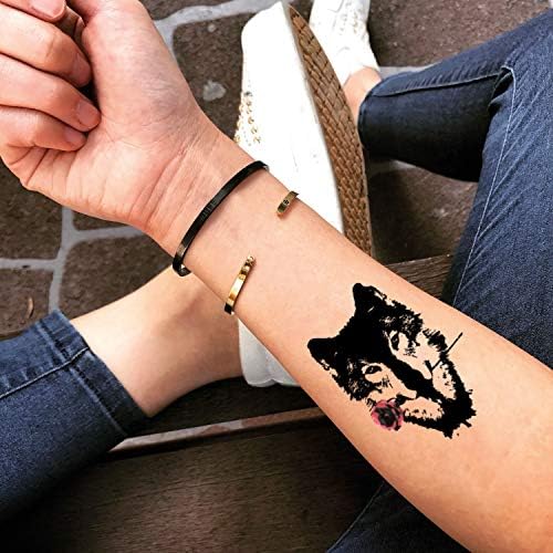 Wolf Rose Temporary Fake Tattoo Sticker (Set of 2) - TOODTATTOO.COM