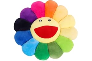 BAOJULONG 17" Smile Face Flower Plush Pillow Rainbow Toy Stuffed Doll Sleep Cushion Mat Sunflower Sofa Chairs Floor Pillow for Kids Home Bedroom Car Shop Decor