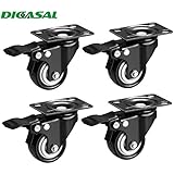 DICASAL 2" Heavy Duty Swivel Plate Casters PU Foam Quite Mute No Noise Castors Markless Rubber Wheels Double Bearings and Locks Loading 300 Lbs Pack of 4 with Brake Black