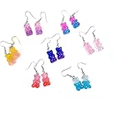 Gummy Bears Earring Set Cute Colorful Candy Color Twinkling Bear Animal Drop Dangle Earring Stud for Women Jewelry-A
