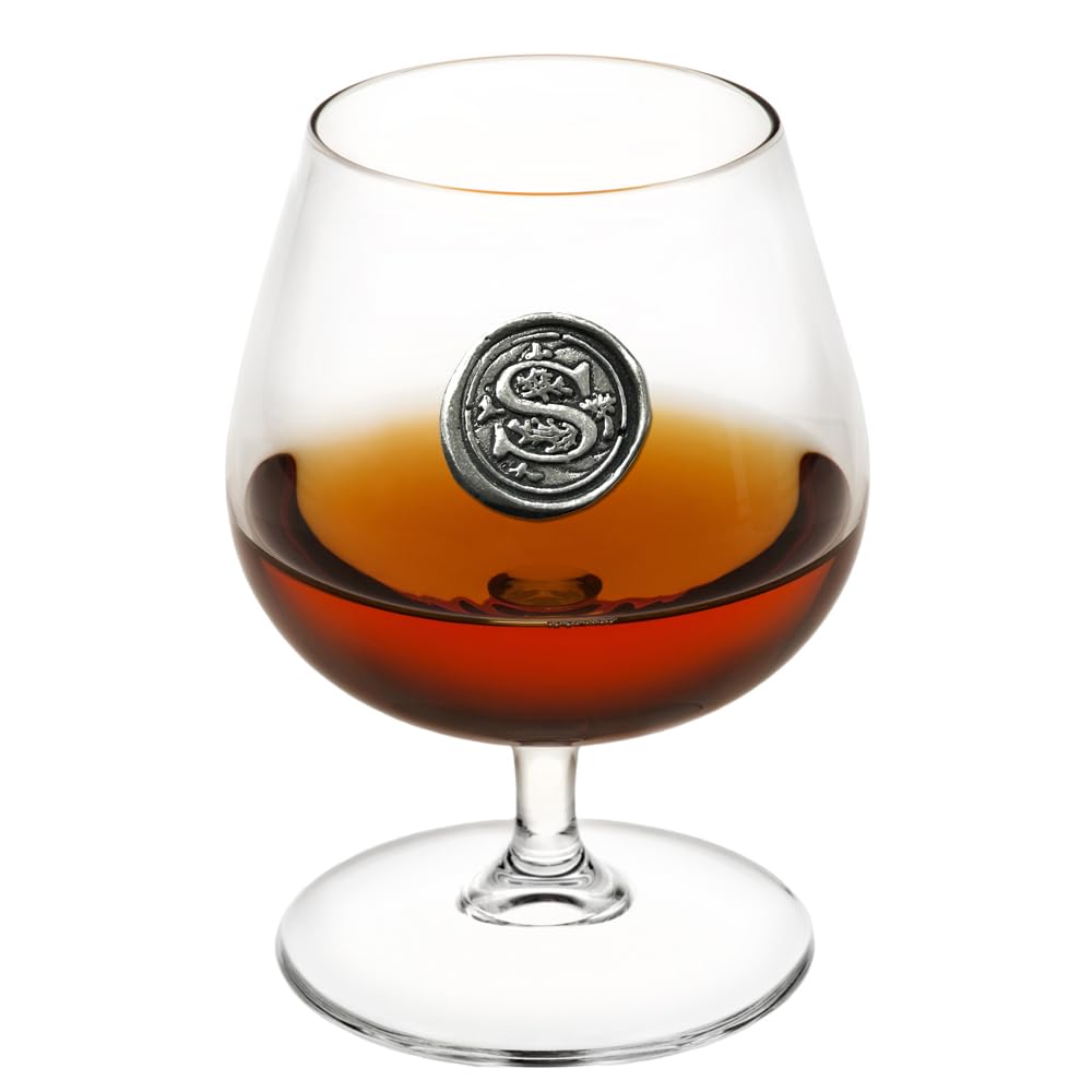 English Pewter Company 14.5oz Brandy Cognac Snifter Glass with Monogram Initial - Personalised Gift with Your Choice of Initial (S) [MON219]