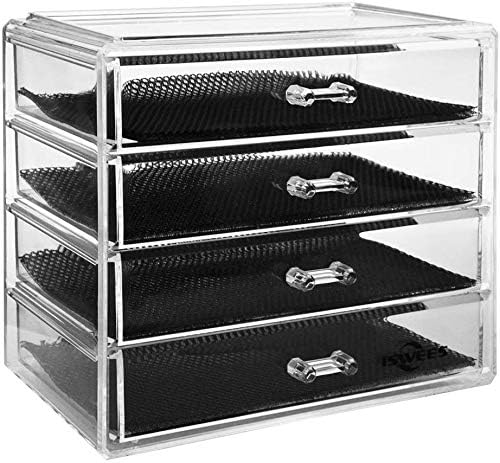 ISWEES Large Capacity Cosmetic/Makeup Organizer Transparent Acrylic Jewelry Watches Display Boxes Bathroom Storage Insert Brush Holder Case (9.2x5.1x7.7inches)