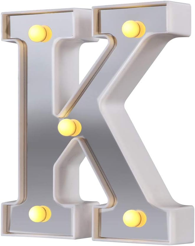 LED Marquee Letter Lights, 26 Alphabet Light Up Letters Sign Perfect for Night Light Wedding Birthday Party Christmas Lamp Home Bar Decoration (Silver,K)
