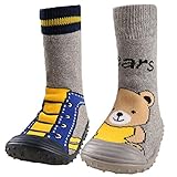 KF Baby Toddler Boys Girls Non-Skid Rubber Slipper Socks Value Pack [Set of 2]