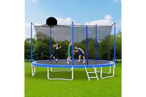 Skepphlay 16ft 14ft 12ft Trampoline Outdoor for Kids and Adults, Large Heavy Duty Round Trampoline with Basketball Hoop, Enclosure Net for Backyard, ASTM Approved