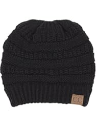 Apparel: BYSUMMER C.C Warm Soft Cable Knit Slouch Beanie Hat (Black)