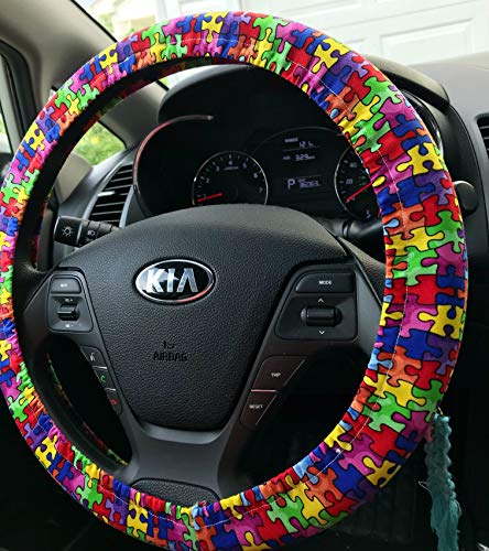 Steering Wheel Cover | Cute Steering Wheel Covers | Handmade Christmas Gifts | Autism Awareness Puzzle Pieces - Thumbnail 2