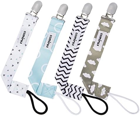 Pacifier Clip by CAMIRUS - 4 Pack - Premium Quality Soothie Pacifier Holder - Great Unisex Modern Design Teething Holder for Boys and Girls