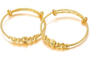 Ethlyn 2Pcs/Lot Kids Jewelry Gold Plated Adjustable Beads Bracelet Bangle Birthday Christmas Gifts for Girls 4years old