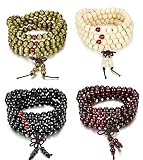 FIBO STEEL 4 Pcs 8MM Wood Beaded Bracelet for Men Women Necklace Buddhist Beads Elastic